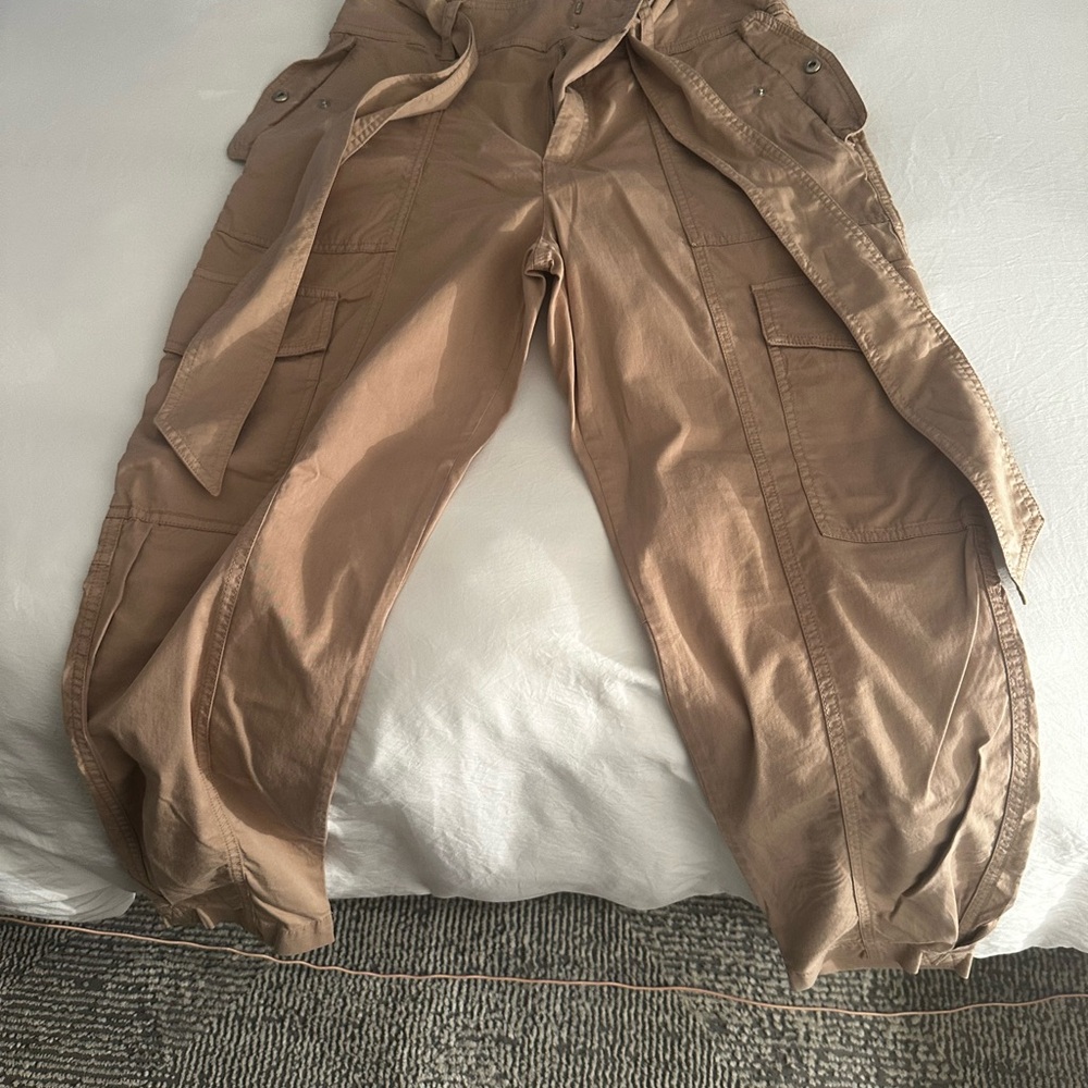 Utility Cargo Jumpsuit Pants in Light Brown